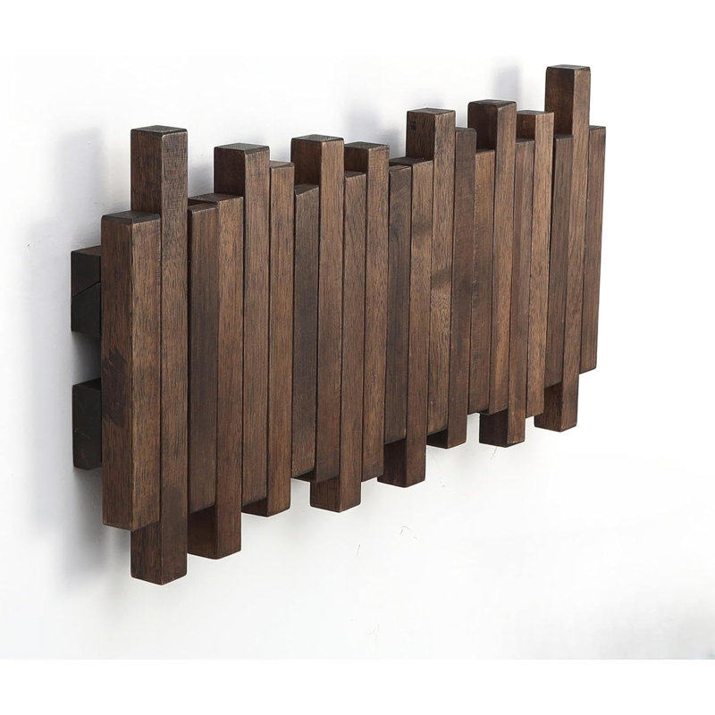 Millwood Pines Natural Wood Wall Mounted Piano Coat Rack Walnut Color 5 Hooks Wayfair